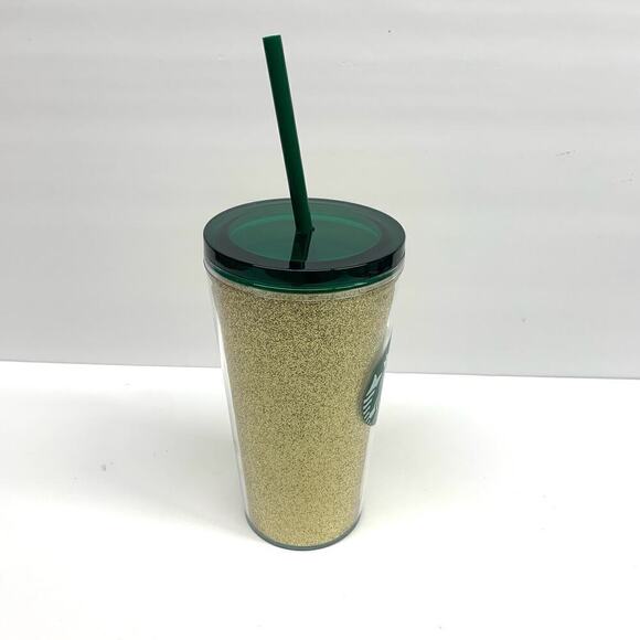 Starbucks 2021 16 oz. Tumbler Sparkling Gold With Green Lid & Straw Mermaid Logo - Picture 4 of 10